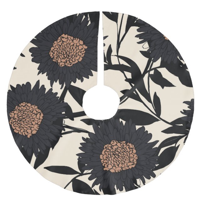 Black chamomile, gerbera: cream background. brushed polyester tree skirt (Front)