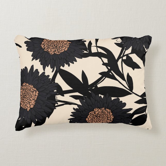 Black chamomile, gerbera: cream background. decorative cushion (Front)