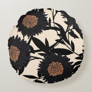 Black chamomile, gerbera: cream background. round cushion
