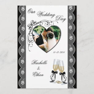 Black Champagne Glass Wedding Photo Invitations