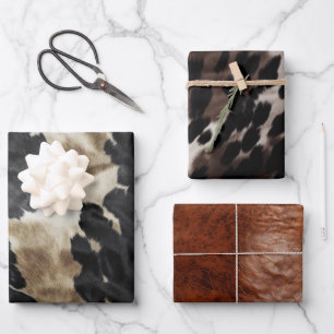 Black Champagne Gold Brown Cowhide   Wrapping Paper Sheet
