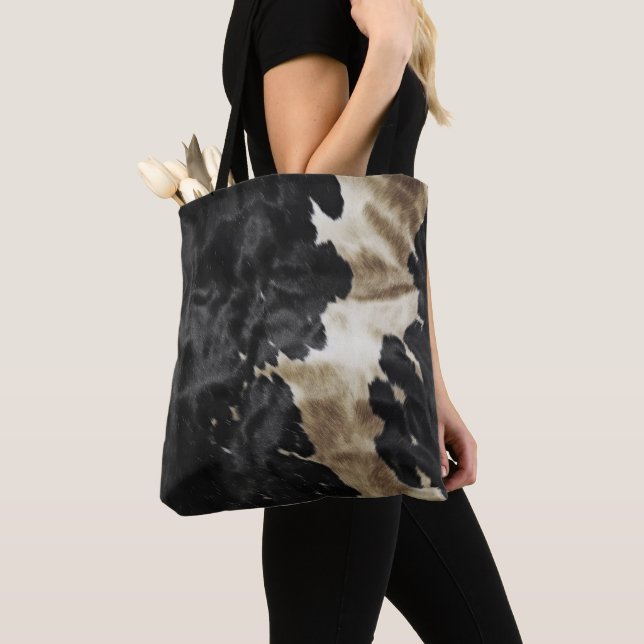 Black Champagne Gold Cowboy Cowgirl Cowhide   Tote Bag (Close Up)