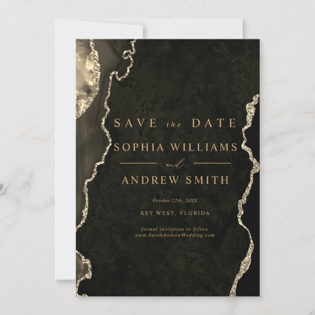 Black & Champagne Gold Modern Save the Date Invitation (Front)