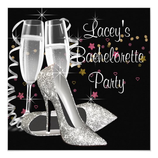 Black Champagne High Heels Bachelorette Party Invitation ...