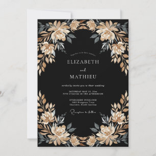 Black Champagne Petal Wedding Invitation