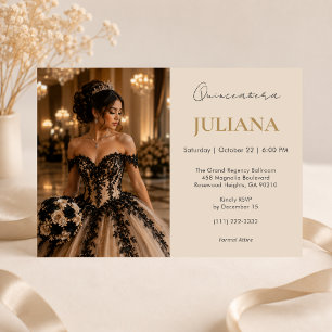 Black Champagne Quinceañera Invitation