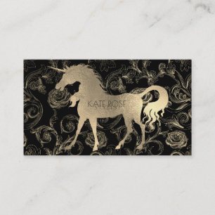 Black Champaign Gold Floral Unicorn Roses Garden Business Card