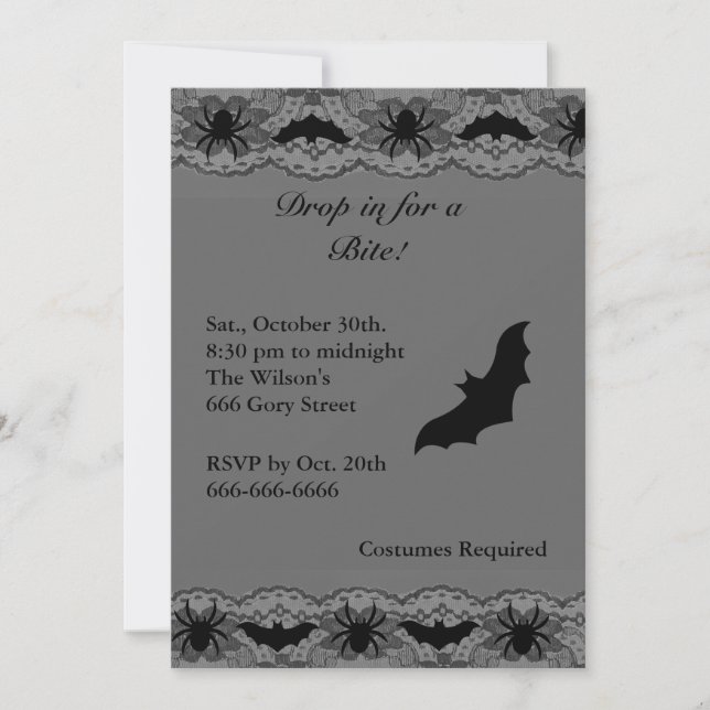 Black Chandelier and Bats Halloween Invitation (Front)