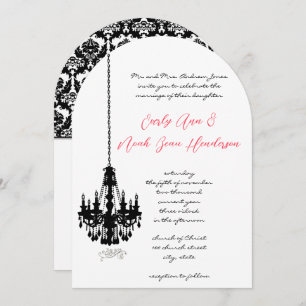 Black Chandelier Damask Wedding Invitations
