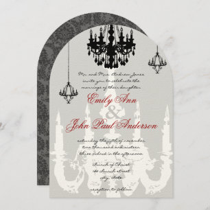 Black Chandeliers Red Accents Wedding Invitation