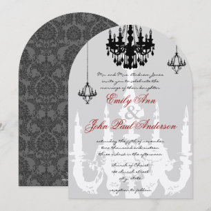 Black Chandeliers Red Accents Wedding Invitation