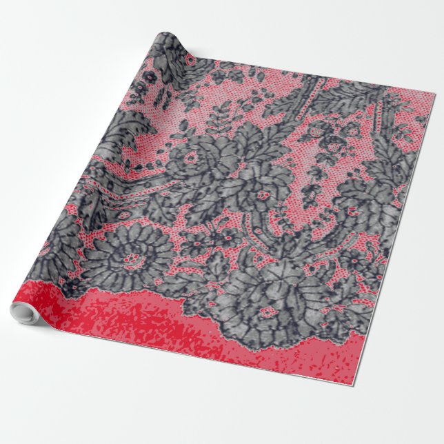 BLACK CHANTILLY LACE AND RED Wrapping Paper (Unrolled)