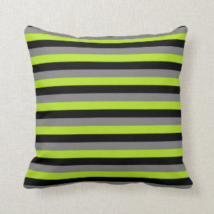 Black, Charcoal Grey and Lime Green Stripes Cushion