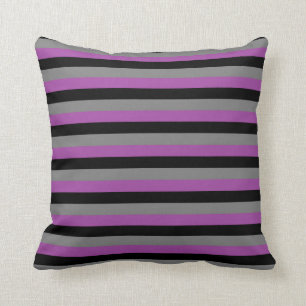 Black, Charcoal Grey and Purple Stripes Cushion