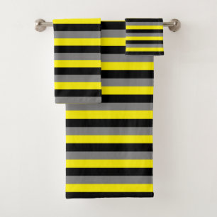 Black, Charcoal Grey and Yellow Stripes Bath Towel Set