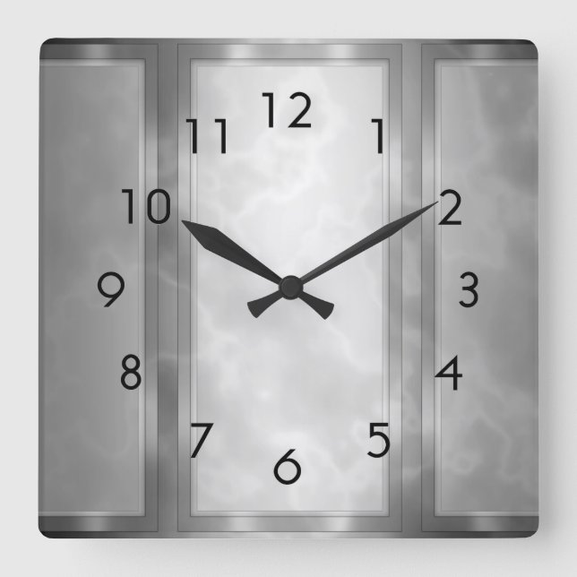 Black Charcoal Marble Panels Square Wall Clock (Front)