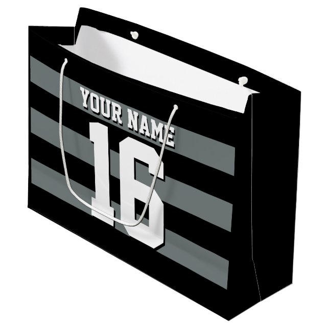 Black Charcoal Team Jersey Preppy Stripe Large Gift Bag (Front Angled)