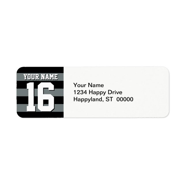Black Charcoal Team Jersey Preppy Stripe Return Address Label (Front)