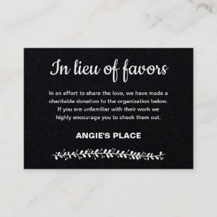 Black Charity Donation In Lieu Of Favours Wedding Place Card