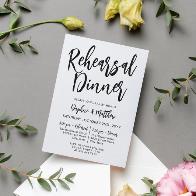 Black Charming Calligraphy Rehearsal Dinner Invitation (Creator Uploaded)