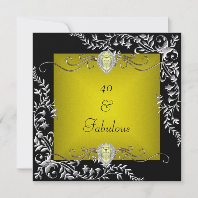 Black Chartreuse Gold 40th Birthday Party Invitation (Front)
