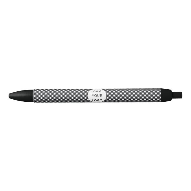 Black Check Buffalo Plaid Pattern Business Logo Black Ink Pen (Front)