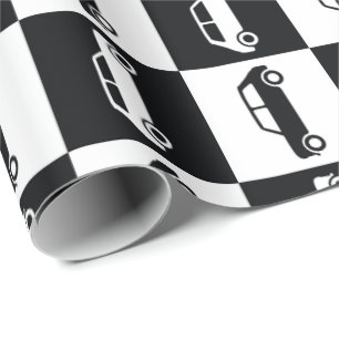 Black Checkerboard Mini Cooper Wrapping Paper