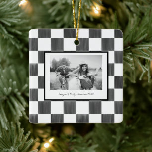 Black Checkerboard Personalized Photo Ceramic Ornament