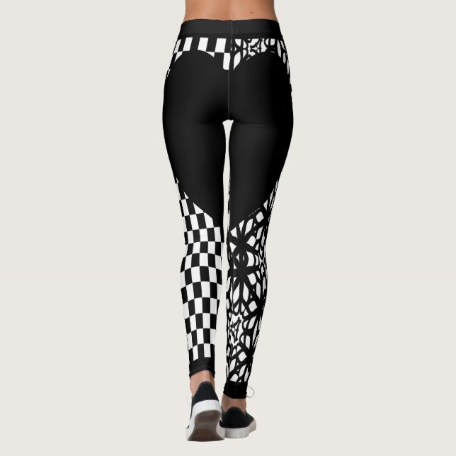 Black Checkers and Lace Heart Leggings (Back)