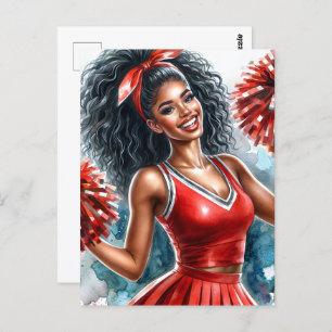 Black Cheerleader In Red Watercolor Postcard