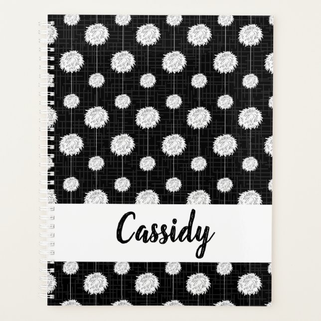 Black Cheerleader Pom Pom Pattern Planner (Front)