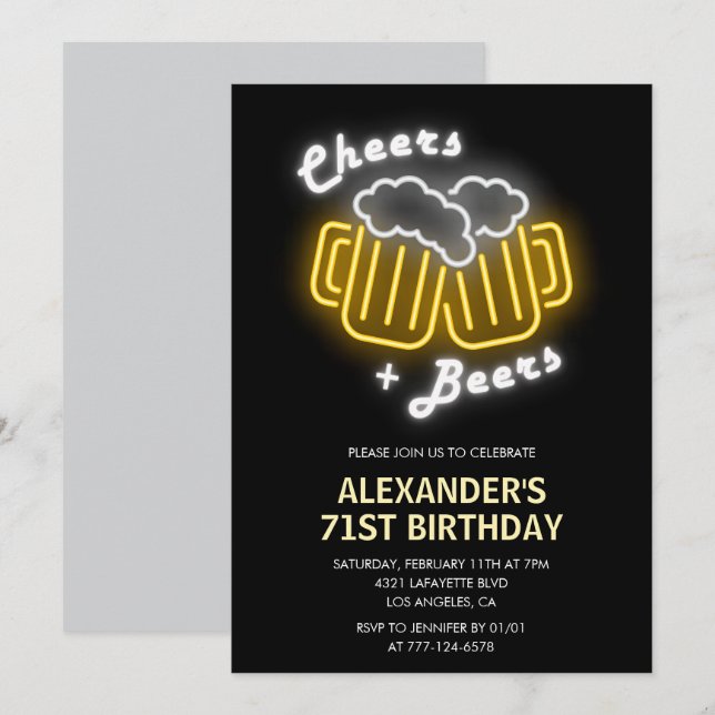 Black Cheers and Beers Drinks 71st birthday Invitation (Front/Back)