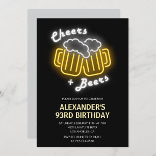 Black Cheers and Beers Drinks 93rd birthday Invitation
