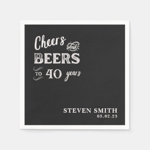 Black Cheers and Beers Funny Forty 40th Birthday  Napkin