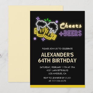 Black Cheers Beer Drinks 64th birthday invitation