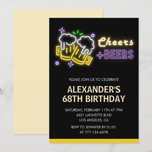 Black Cheers Beer Drinks 68th birthday invitation (Front/Back)