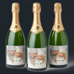 Black Cheers Elegant Calligraphy Photo Sparkling Wine Label<br><div class="desc">Elegant calligraphy sparkling wine labels with "cheers" script,  custom text and a photo. For more advanced customisation of this design,  please click the BLUE DESIGN TOOL BUTTON. Matching items are also available.</div>