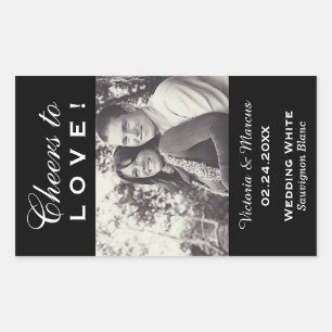 Black Cheers to Love Wedding Photo Wine Bottle Rectangular Sticker