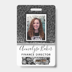 Black Cheetah Glitter Employee Nurse Photo Name ID Badge