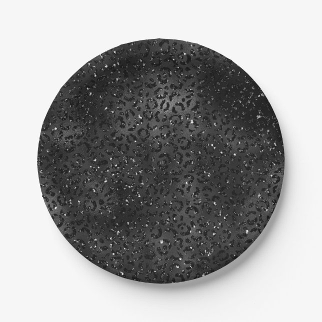 Black Cheetah Leopard Skin Print Pattern Animal Paper Plate (Front)