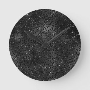 Black Cheetah Leopard Skin Print Pattern Animal Round Clock