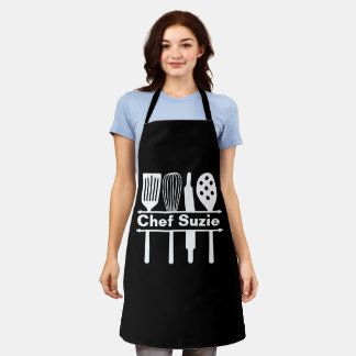 Black Chef Apron - Custom Name Kitchen Gift