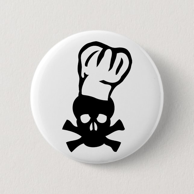 black chef skull chefs head cook 6 cm round badge (Front)