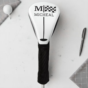 Black Chequered Flag Monogram Golf Head Cover