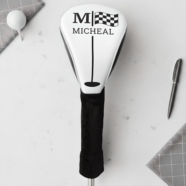 Black Chequered Flag Monogram Golf Head Cover (Creator Uploaded)