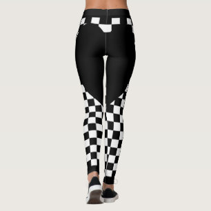 Black Chequered Heart Leggings
