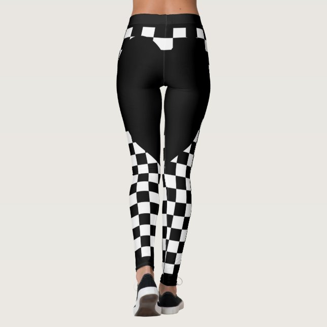 Black Chequered Heart Leggings (Back)
