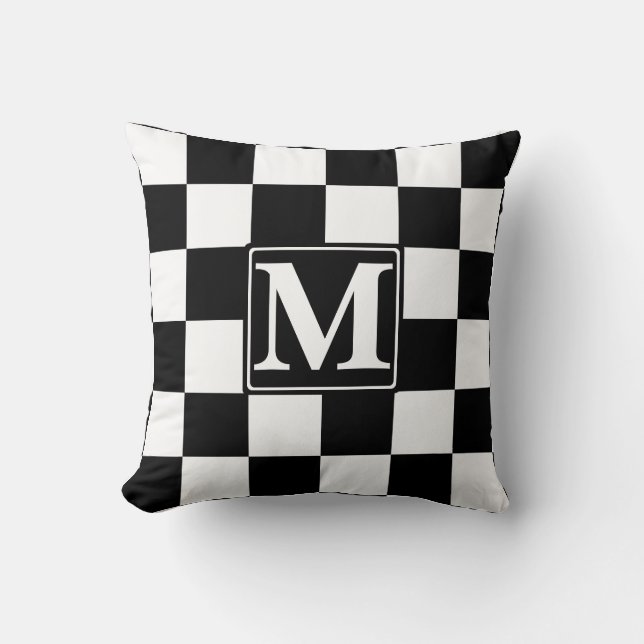 Black Chequered Monogram Cushion (Front)