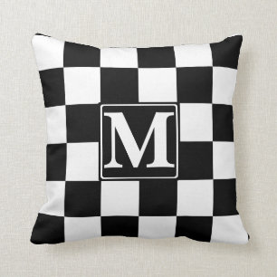 Black Chequered Monogram Cushion