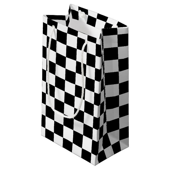 Black Chequered Small Gift Bag (Front Angled)